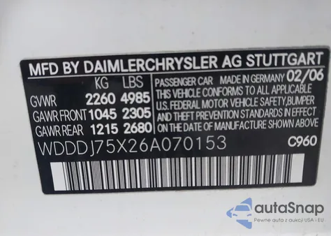 2006 Mercedes-Benz Cls 500 from USA, damaged, VIN WDDDJ75X26A070153